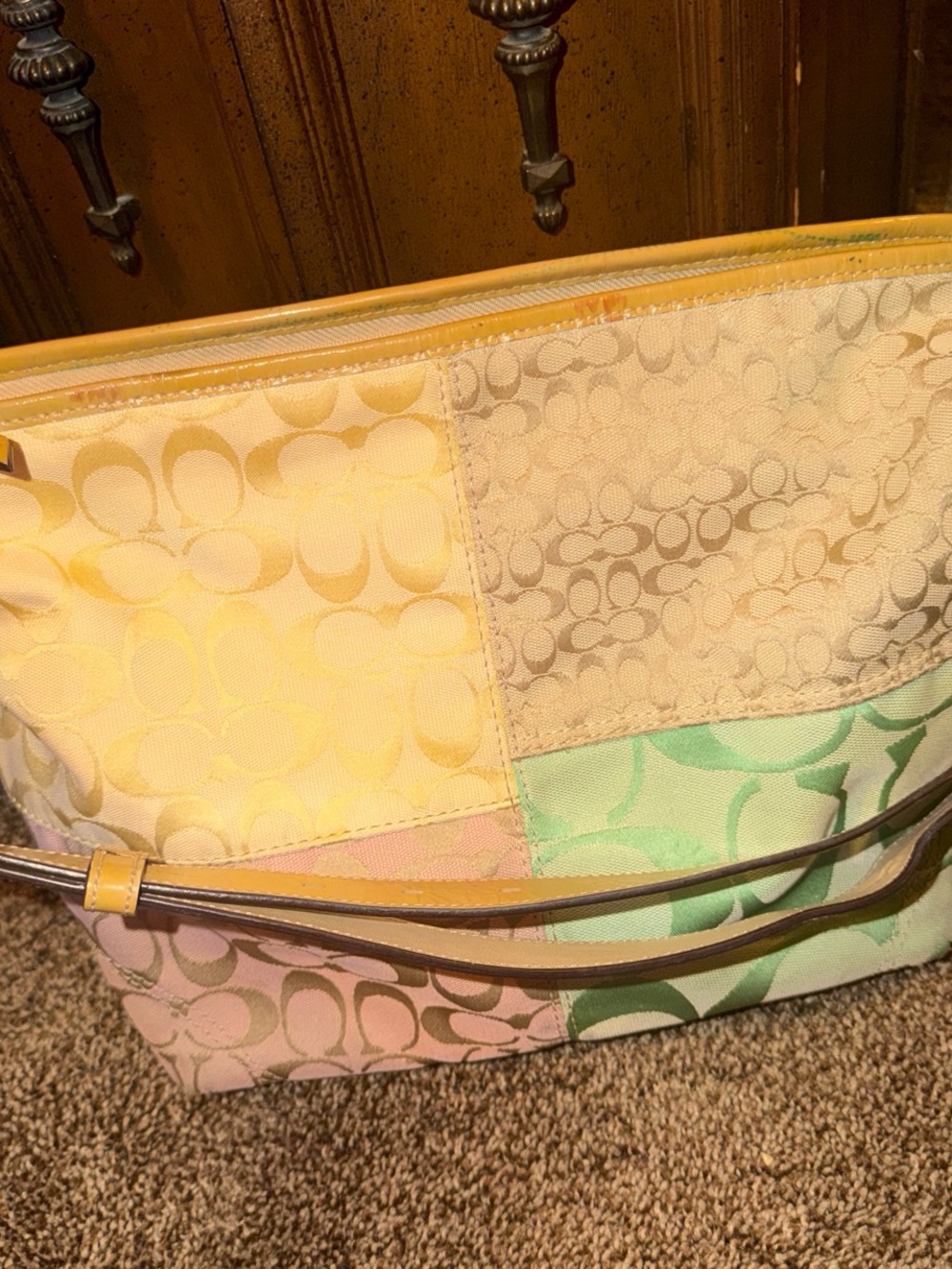 Coach Patchwork Shoulder Bag in Pastel Yellow, Pink & Mint